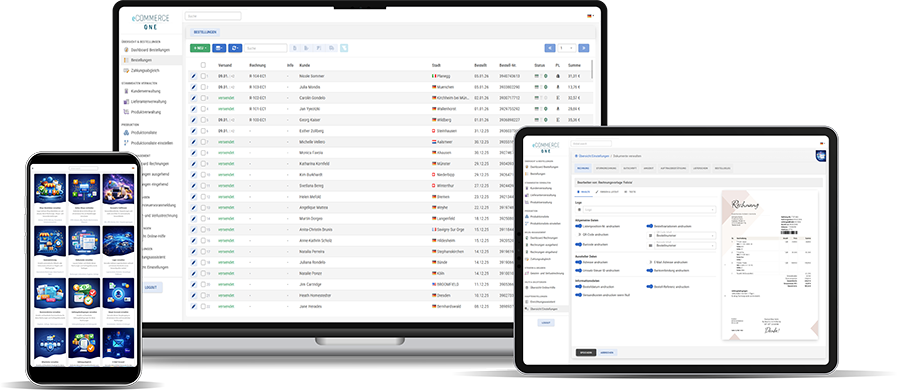 eCommerce One auf Desktop, Tablet und Smartphone
